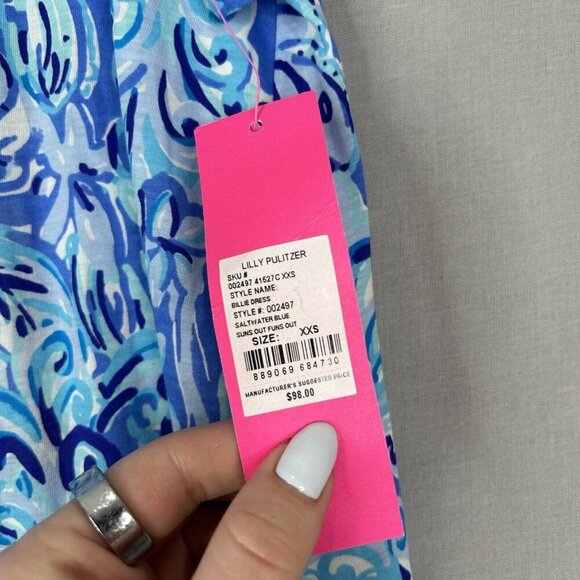 Lilly Pulitzer Womens Dress XXS Saltwater Blue Billie Suns Out Funs Out Coastal - Picture 7 of 10